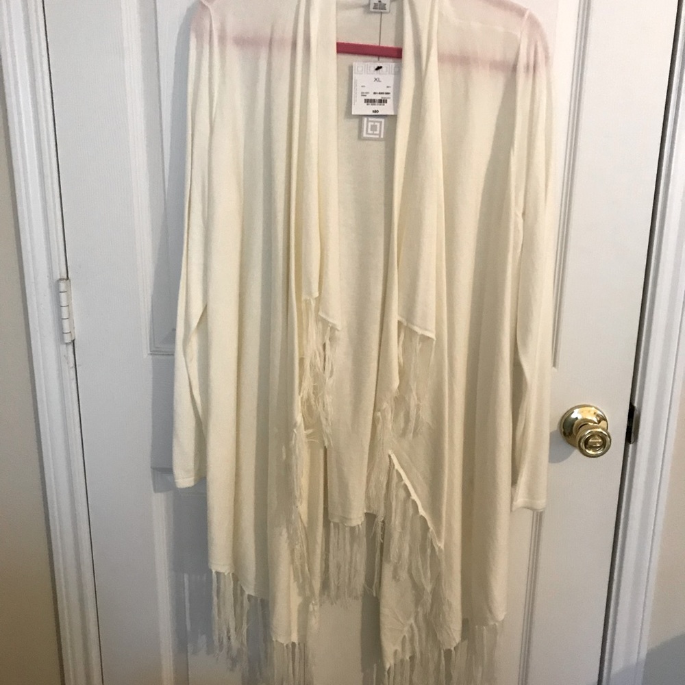 New With Tags Liz Claiborne Long Cardigan With Fringe